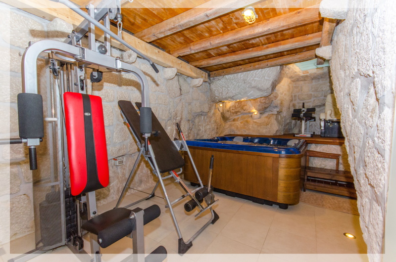 Rustic sauna, jacuzzi & gym